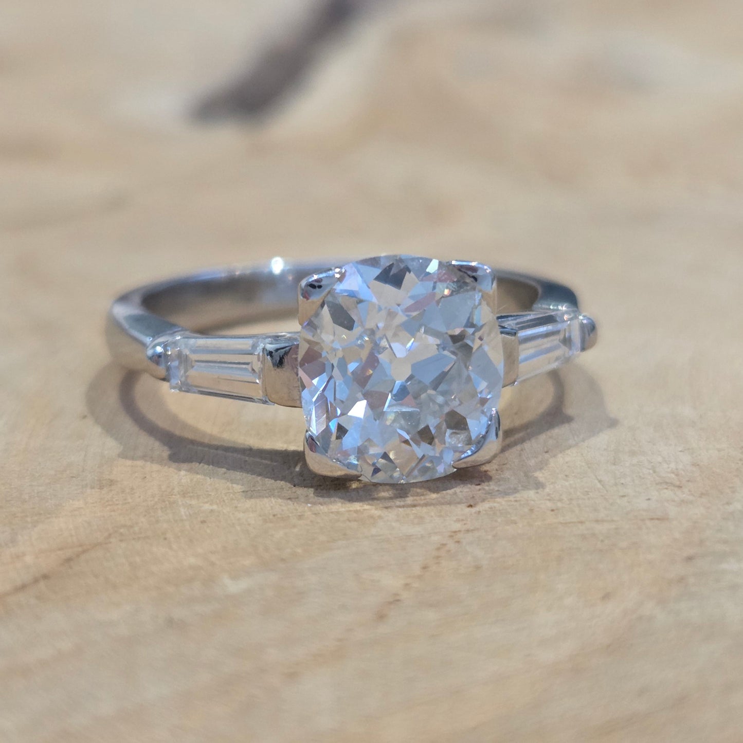 Antique Art Deco Single Stone Old Mine Cushion Diamond Engagement Ring, 2.20cts