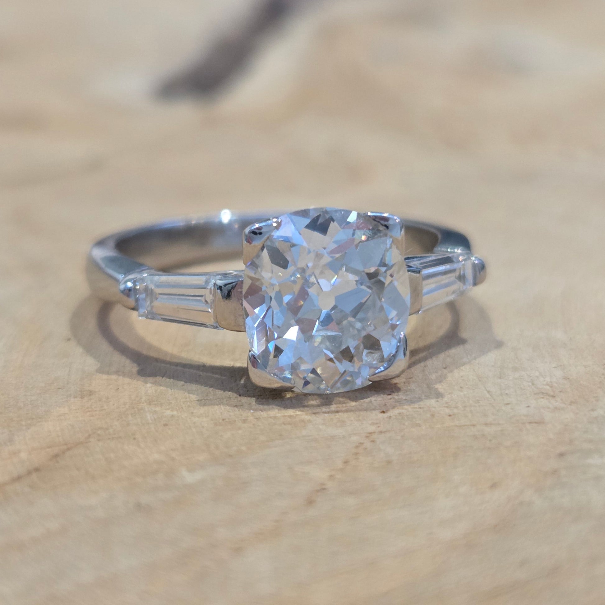 Antique Art Deco Single Stone Old Mine Cushion Diamond Engagement Ring, 2.20cts