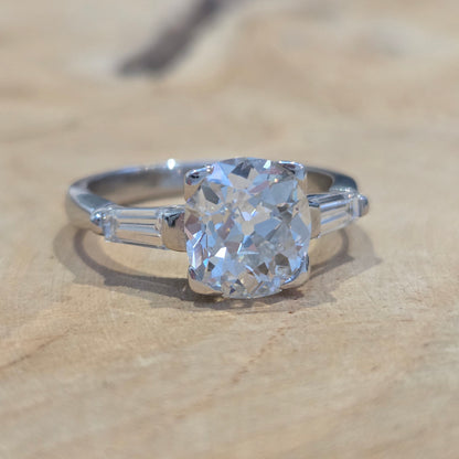 Antique Art Deco Single Stone Old Mine Cushion Diamond Engagement Ring, 2.20cts