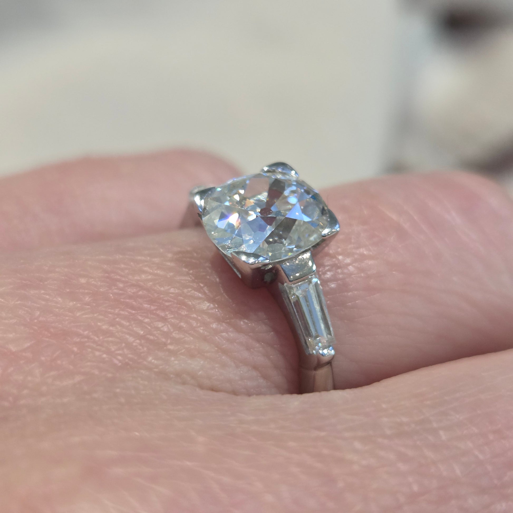 Antique Art Deco Single Stone Old Mine Cushion Diamond Engagement Ring, 2.20cts