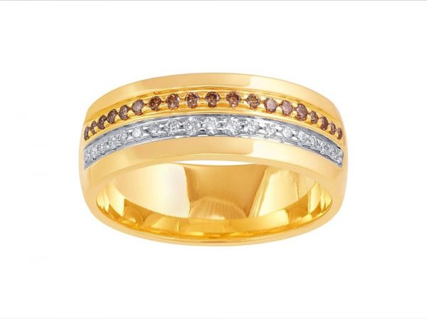 Cognac and White Diamond Set Band Ring, 0.27cts, 18ct Gold