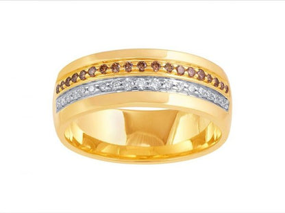 Cognac and White Diamond Set Band Ring, 0.27cts, 18ct Gold