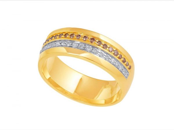 Cognac and White Diamond Set Band Ring, 0.27cts, 18ct Gold