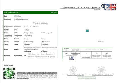 Certified Colombian Emerald and Trillion Diamond Three Stone Trilogy Engagement Ring