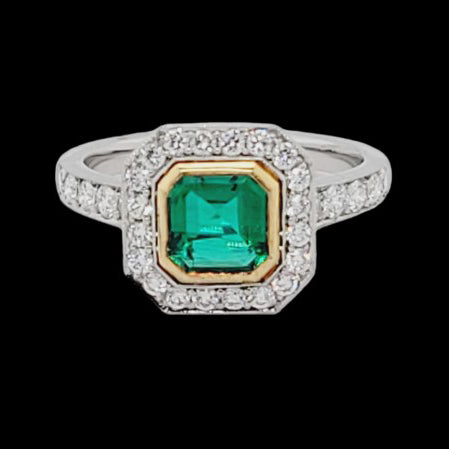 Colombian Emerald and Diamond Cluster Engagement Ring