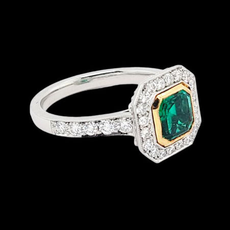 Colombian Emerald and Diamond Cluster Engagement Ring
