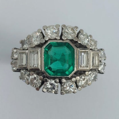 Vintage 1.10ct Colombian Emerald and Diamond Ring
