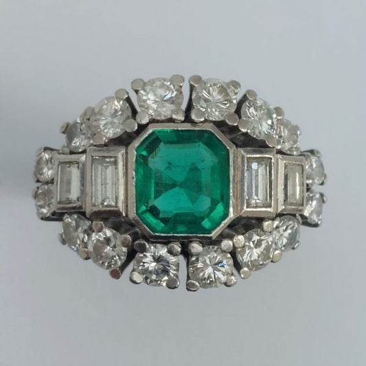 Vintage 1.10ct Colombian Emerald and Diamond Ring