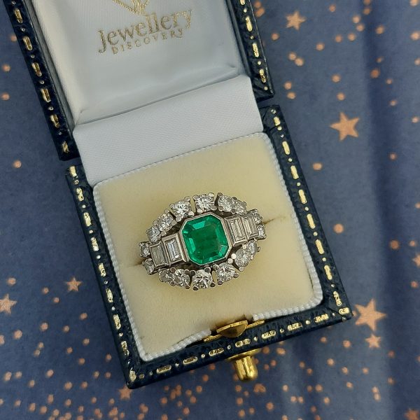 Vintage 1.10ct Colombian Emerald and Diamond Ring