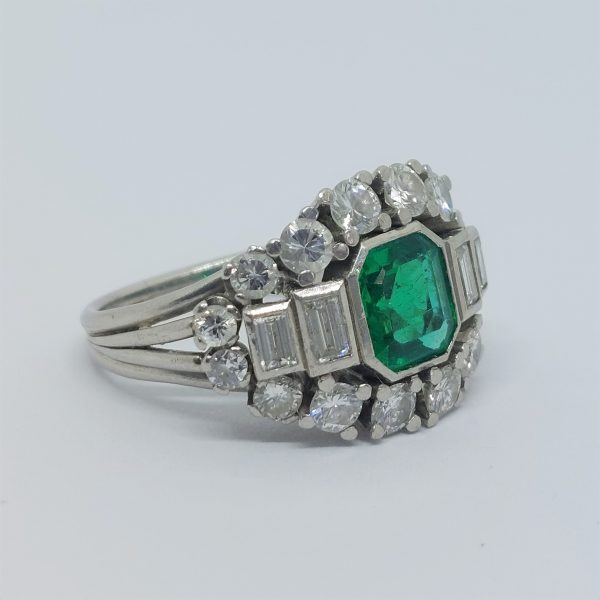 Vintage 1.10ct Colombian Emerald and Diamond Ring