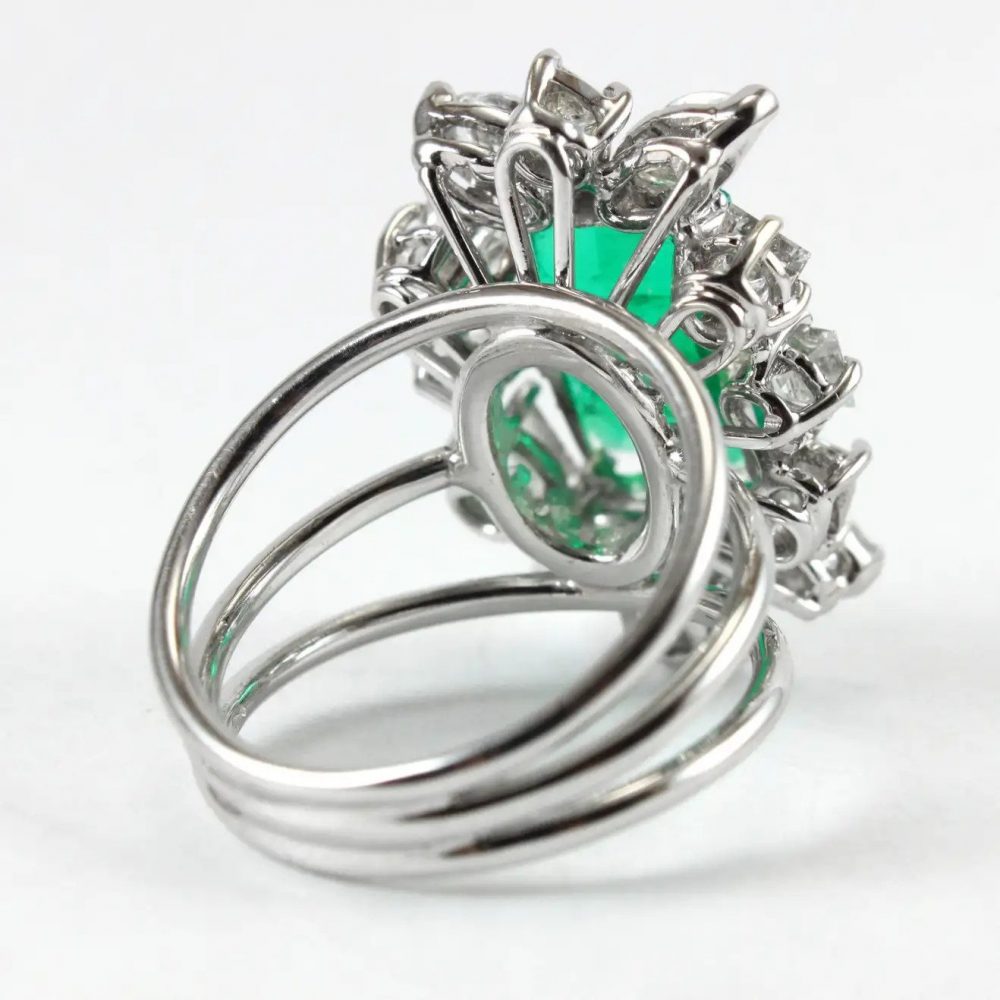 4ct Colombian Emerald Marquise Asscher Diamond Cluster Ring