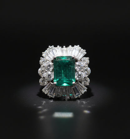 Vintage Colombian Emerald and Diamond Cluster Ring