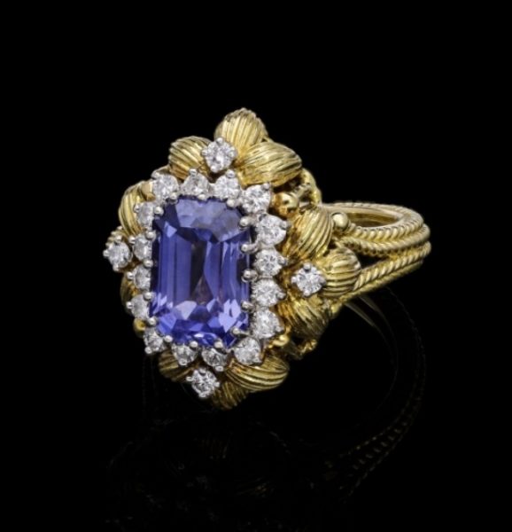 Colour Change Sapphire 4.70ct and Diamond Ring