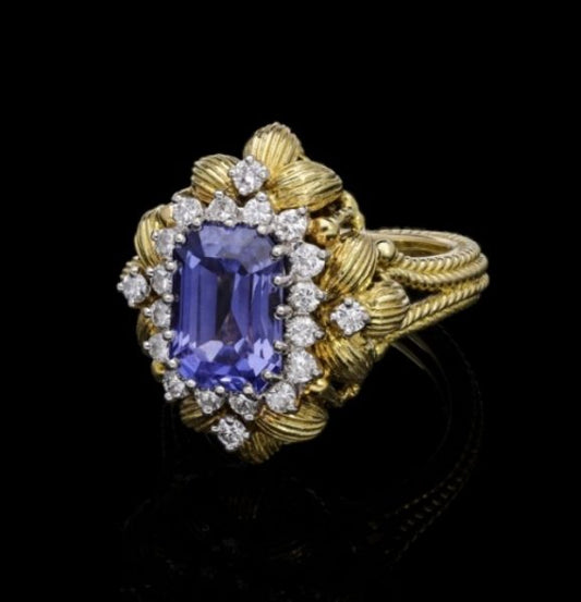 Colour Change Sapphire 4.70ct and Diamond Ring