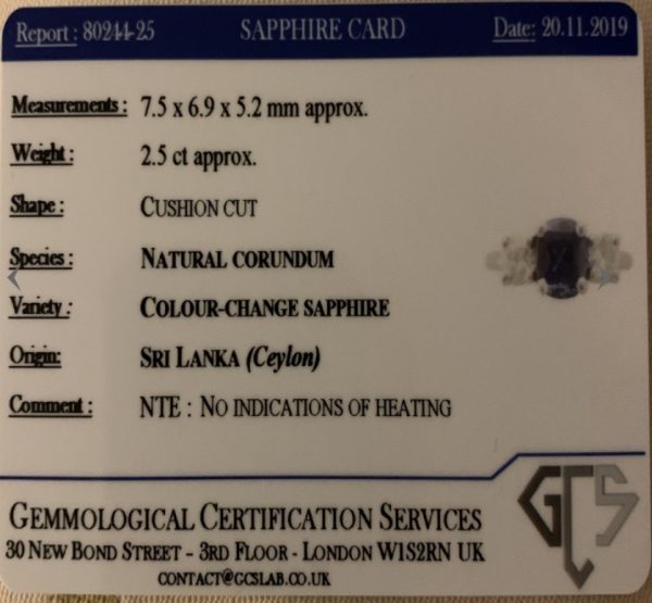 Colour Change Sapphire Diamond Three Stone Ring