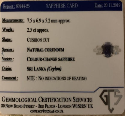 Colour Change Sapphire Diamond Three Stone Ring