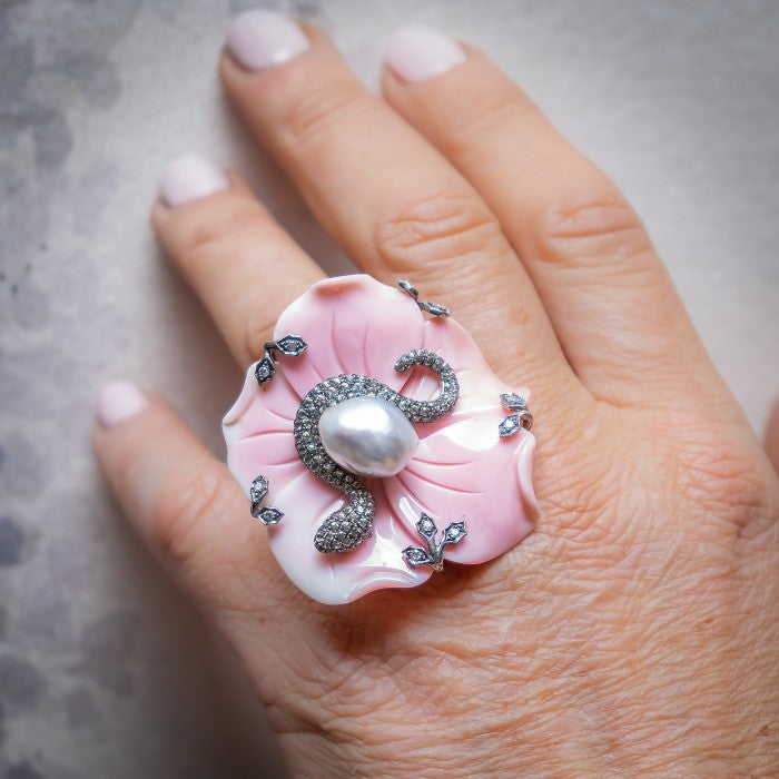 Conch Shell Flower and Snake Ring