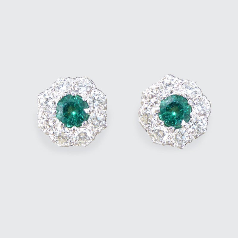 Contemporary 0.50ct Emerald and Diamond Cluster Earrings