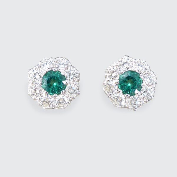 Contemporary 0.50ct Emerald and Diamond Cluster Earrings