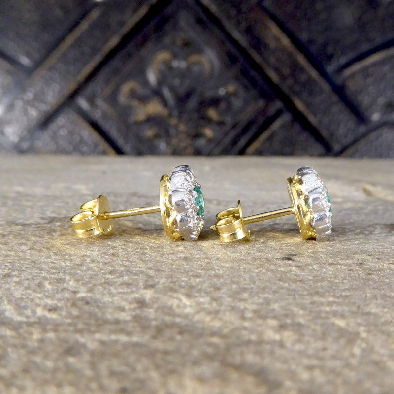 Contemporary 0.50ct Emerald and Diamond Cluster Earrings