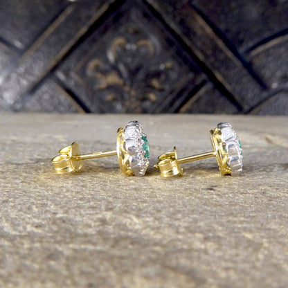 Contemporary 0.50ct Emerald and Diamond Cluster Earrings