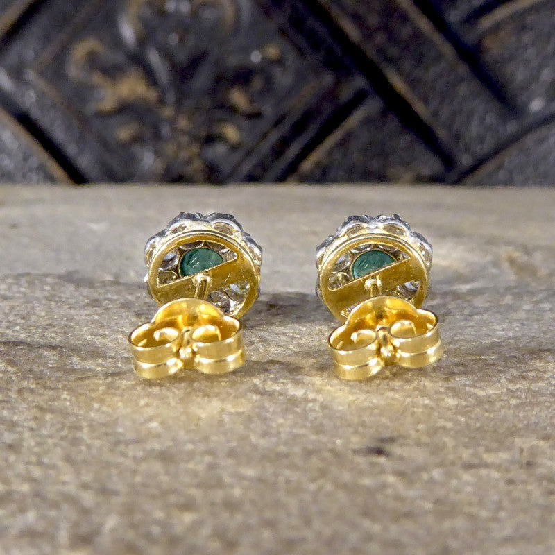 Contemporary 0.50ct Emerald and Diamond Cluster Earrings