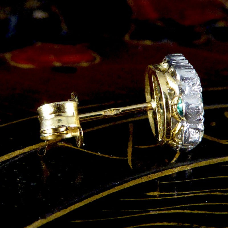 Contemporary 0.50ct Emerald and Diamond Cluster Earrings