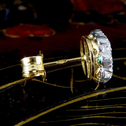 Contemporary 0.50ct Emerald and Diamond Cluster Earrings