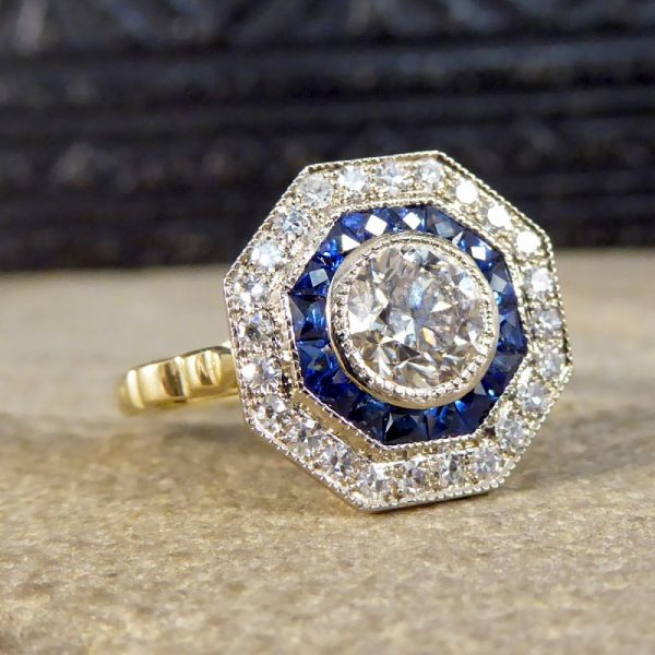 Contemporary 0.70ct Diamond and Sapphire Target Ring