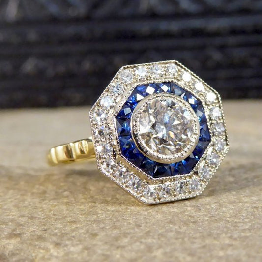 Contemporary 0.70ct Diamond and Sapphire Target Ring