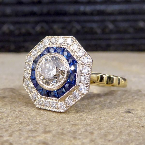 Contemporary 0.70ct Diamond and Sapphire Target Ring