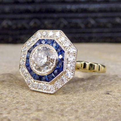 Contemporary 0.70ct Diamond and Sapphire Target Ring