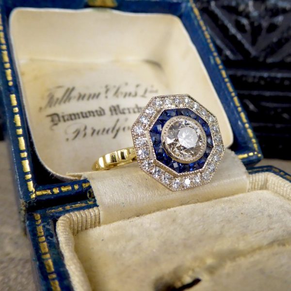 Contemporary 0.70ct Diamond and Sapphire Target Ring