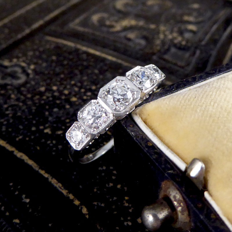 Contemporary 0.90ct Diamond Five Stone Geometric Set Ring