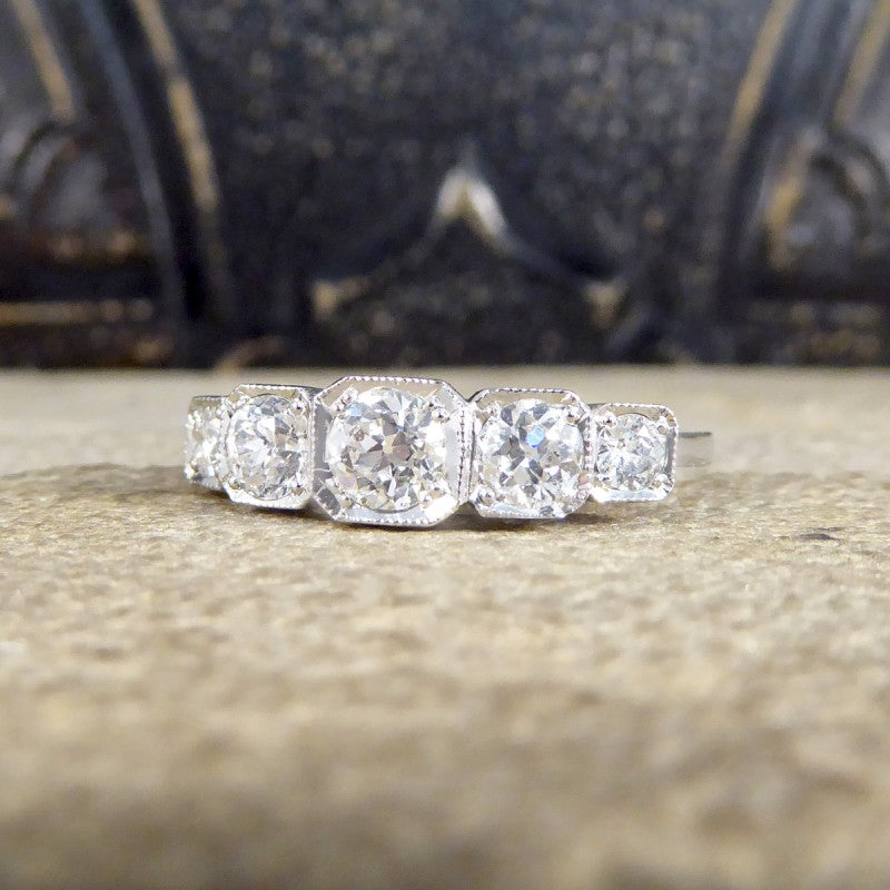 Contemporary 0.90ct Diamond Five Stone Geometric Set Ring