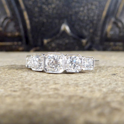 Contemporary 0.90ct Diamond Five Stone Geometric Set Ring