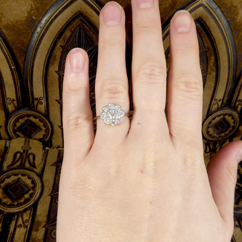 Contemporary 1.10ct Old Cut Diamond set Daisy Cluster Ring 