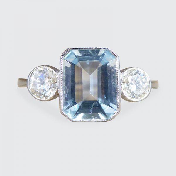 Contemporary 1.20ct Aquamarine and Diamond Three Stone Ring