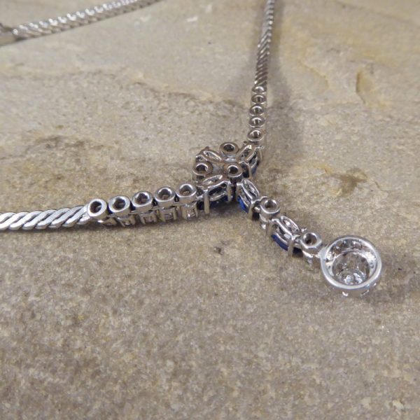 Contemporary 1.25ct Sapphire and Diamond Drop Necklace