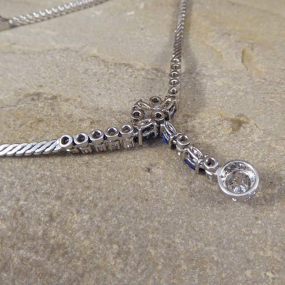 Contemporary 1.25ct Sapphire and Diamond Drop Necklace