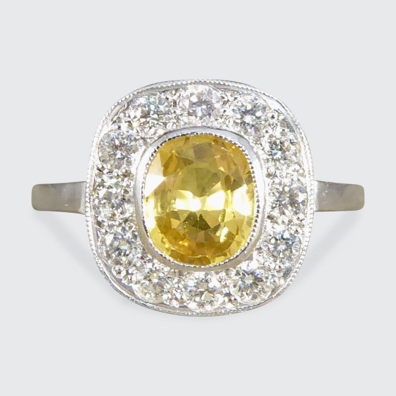 Contemporary 1.50ct Yellow Sapphire and Diamond Cluster Ring