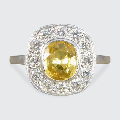 Contemporary 1.50ct Yellow Sapphire and Diamond Cluster Ring