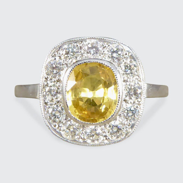 Contemporary 1.50ct Yellow Sapphire and Diamond Cluster Ring