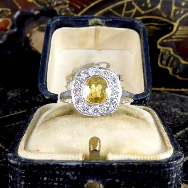 Contemporary 1.50ct Yellow Sapphire and Diamond Cluster Ring