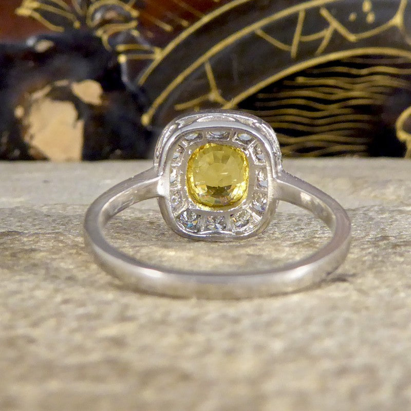 Contemporary 1.50ct Yellow Sapphire and Diamond Cluster Ring