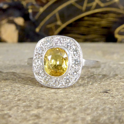 Contemporary 1.50ct Yellow Sapphire and Diamond Cluster Ring