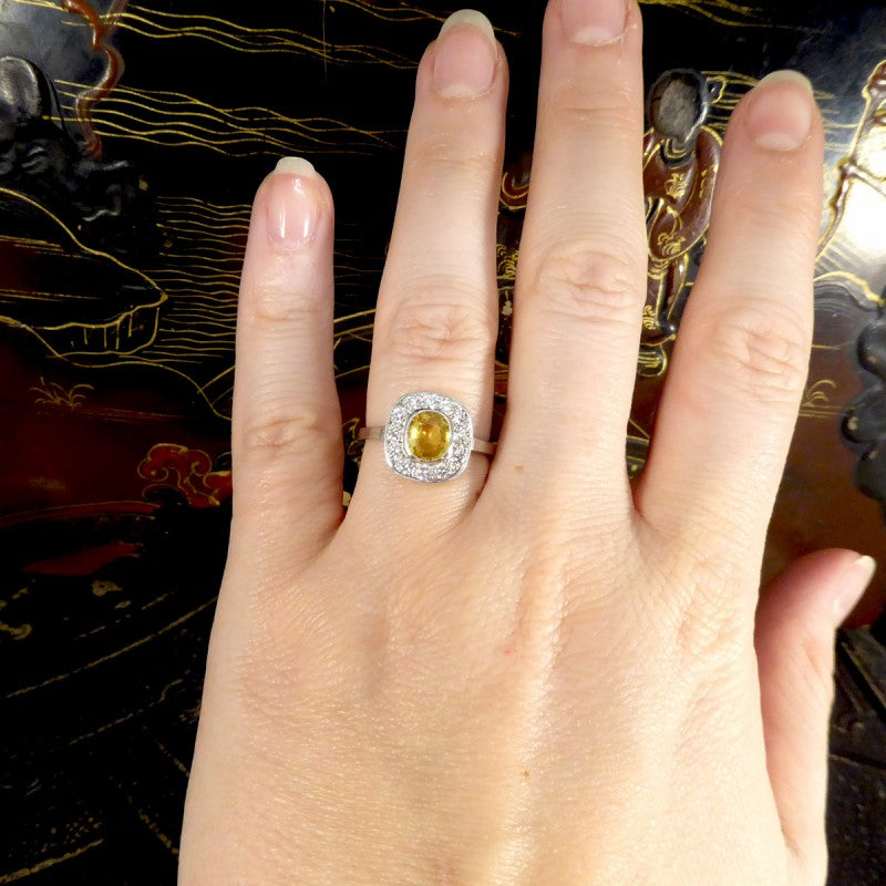 Contemporary 1.50ct Yellow Sapphire and Diamond Cluster Ring