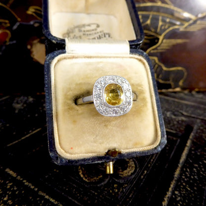 Contemporary 1.50ct Yellow Sapphire and Diamond Cluster Ring