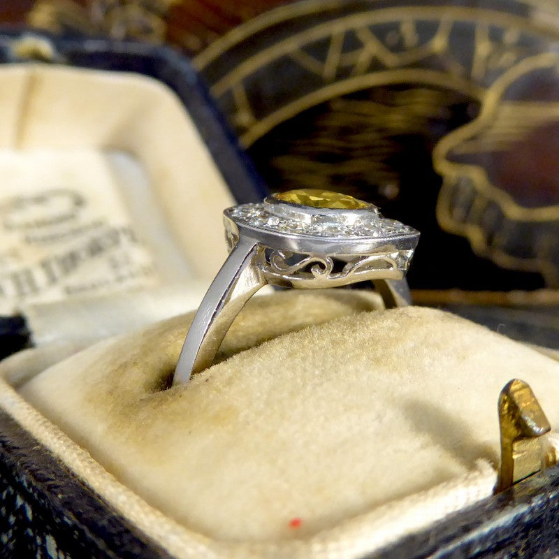 Contemporary 1.50ct Yellow Sapphire and Diamond Cluster Ring