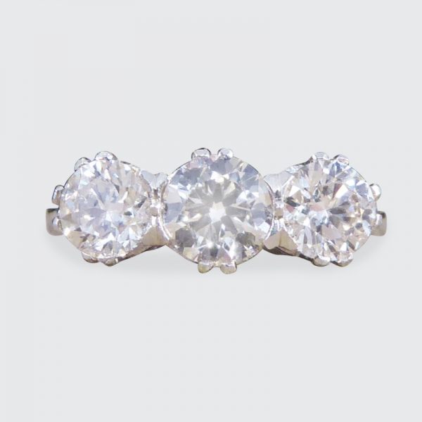 Contemporary 1.62ct Diamond Three Stone Platinum Ring